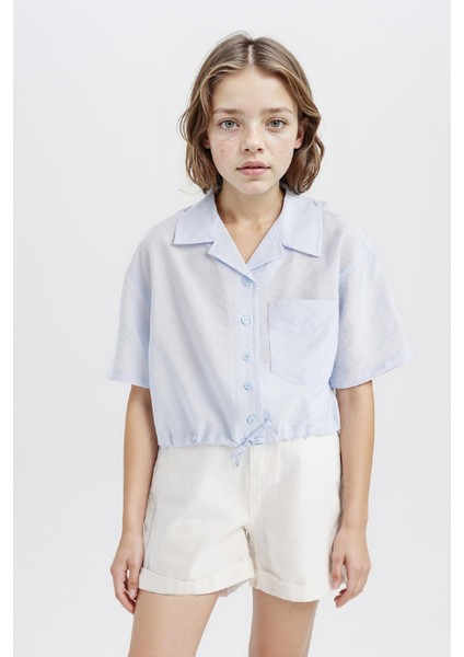 Kız Çocuk Cropped Fit Kısa Kollu Gömlek D7641A825SM