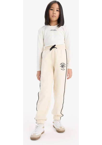 Kız Çocuk Beli Lastikli Baskılı Pamuklu Jogger Eşofman Altı D8092A824WN