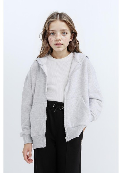 Kız Çocuk Oversize Geniş Kalıp Kapüşonlu Basic Düz Fermuarlı Sweatshirt D8214A8NS modelleri