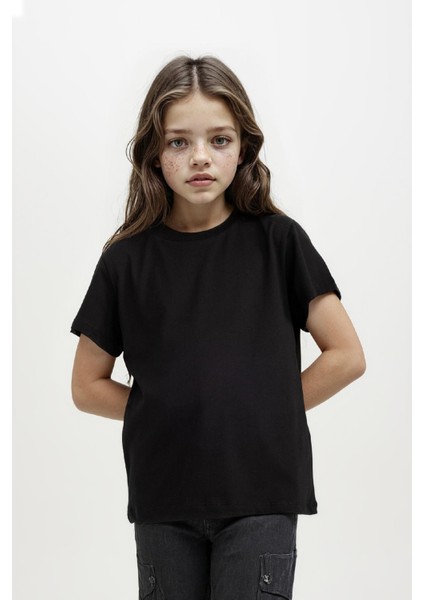 Kız Çocuk Bisiklet Yaka Basic Düz Kısa Kollu Tişört D8506A8NS fırsatları