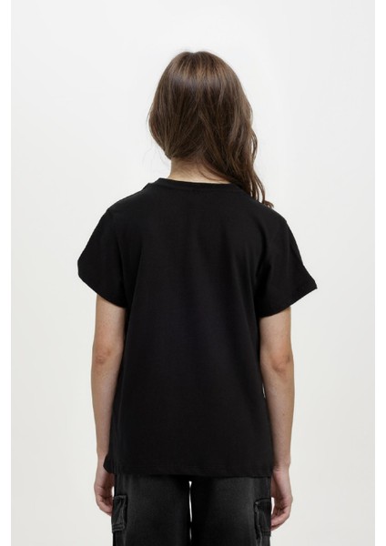 Kız Çocuk Bisiklet Yaka Basic Düz Kısa Kollu Tişört D8506A8NS