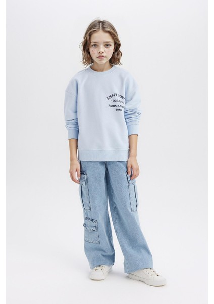 Kız Çocuk Relax Fit Bisiklet Yaka Baskılı Sweatshirt D8546A825SP fiyatları