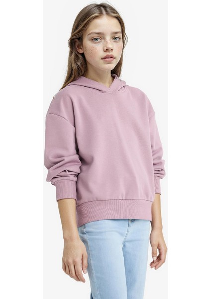 Kız Çocuk Relax Fit Kapüşonlu Basic Düz Sweatshirt F0008A825AU