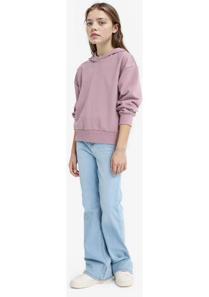 Kız Çocuk Relax Fit Kapüşonlu Basic Düz Sweatshirt F0008A825AU fiyatları