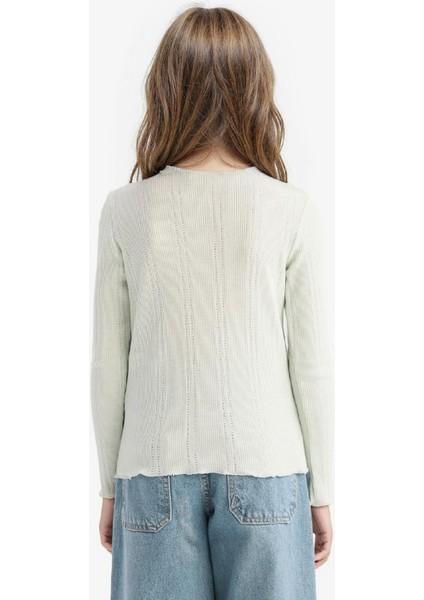 Kız Çocuk Slim Fit Dar Kesim Bisiklet Yaka Uzun Kollu Tişört D9234A825SP