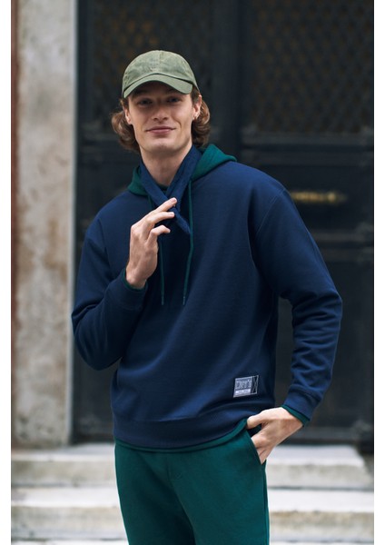Erkek Oversize Sweat Etiket Detaylı Lacivert
