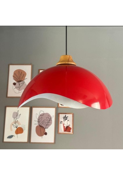 Luna Kırmızı Tekli Avize J Ahşap Başlık Sarkıt Lamba Restoran Salon Aydınlatma modelleri