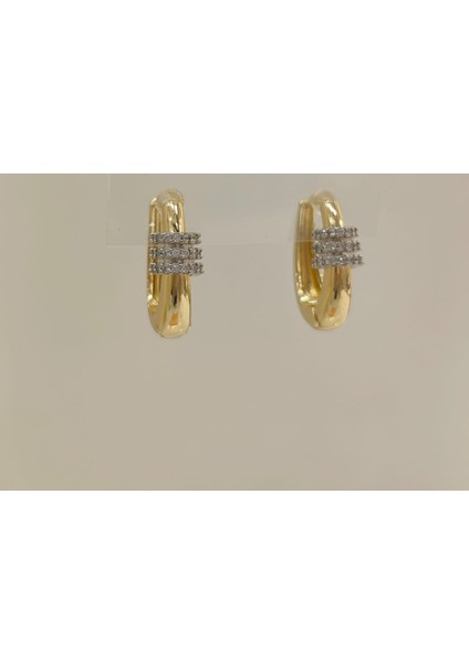Pirinç Taşlı Oval Gold Küpe