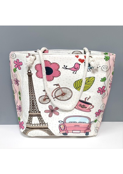 Wizard Eyfel Kulesi Desenli Plaj Çantası-Beyaz fırsatları