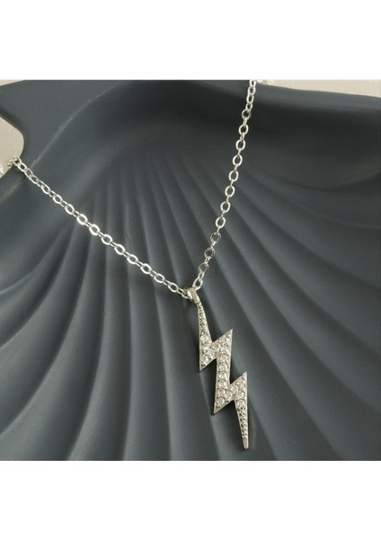 Msa-Shop Şimşek Zirkon Taşlı Trend Kolye-Gümüş Rengi fiyatları