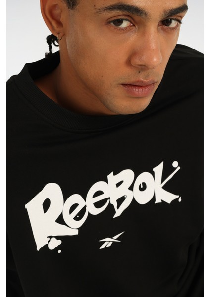 New Id Ovrs Gfx Crew Siyah Erkek Sweatshirt
