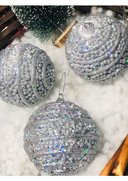 Yılbaşı Çam Ağaç Süsü Gümüş Silver Inci Pırıltılı Top Süs 8 cm 3 Lü Paket Cici Top fiyatları