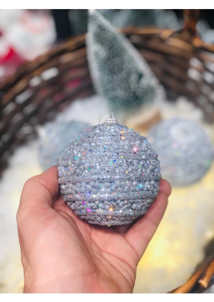 Yılbaşı Çam Ağaç Süsü Gümüş Silver Inci Pırıltılı Top Süs 8 cm 3 Lü Paket Cici Top modelleri