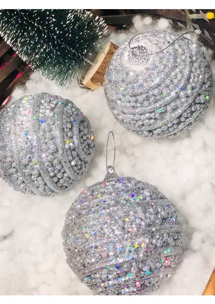 Yılbaşı Çam Ağaç Süsü Gümüş Silver Inci Pırıltılı Top Süs 8 cm 3 Lü Paket Cici Top indirimleri