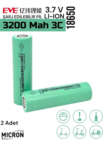 Eve 18650 3.7V (Volt) 3200 Mah 35V Lityum Şarj Edilebilir 2 Adet Pil(Batarya) Pil Kutusu Hediyeli fiyatları
