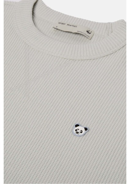 Panda Waffle Sweatshirt - Açık Gri fiyatları