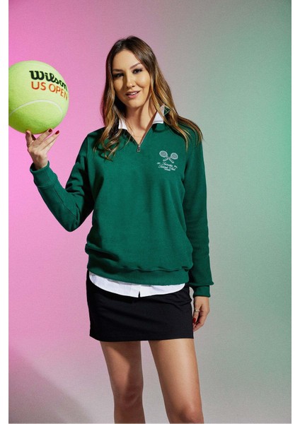 Socrates Tennis Club Supersoft Quarter-Zip Sweatshirt - Nefti Yeşil modelleri