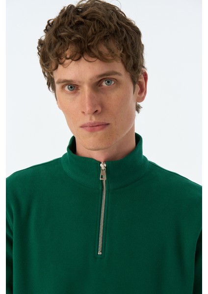 Basic Supersoft Quarter-Zip Sweatshirt - Nefti Yeşil fiyatları