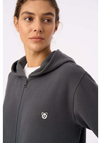 Panda Supersoft Cepli Full-Zip Hoodie - Antrasit fiyatları