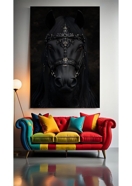 Siyah At V11 Ev Duvar Salon Güzellik Salonu Ofis Dükkan Dekarasyon Kanvas Tablo