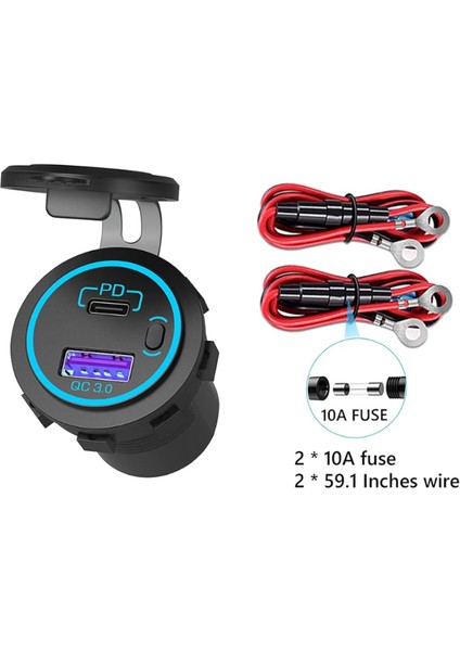 12V Araç & Karavan Led'li USB - Type C Soket | Hızlı Şarj modelleri