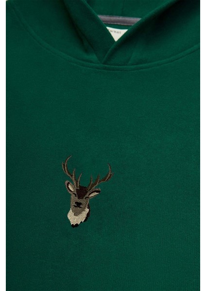 Geyik Super Soft Hoodie - Nefti Yeşil indirimleri