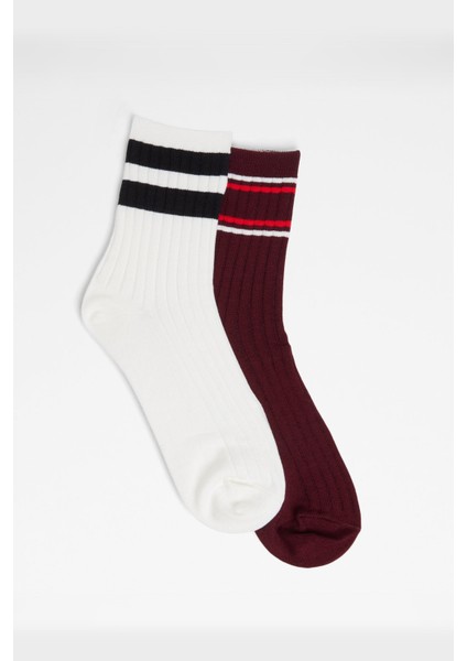 Retrostripes Kadın Çorap - Kırmızı