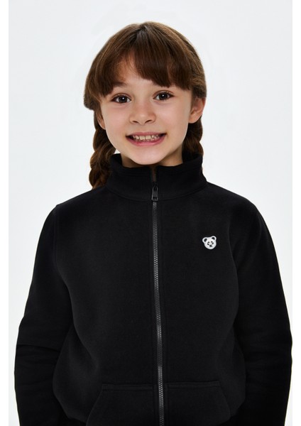Panda Patch Supersoft Fermuarlı Çocuk Sweatshirt - Siyah fiyatları