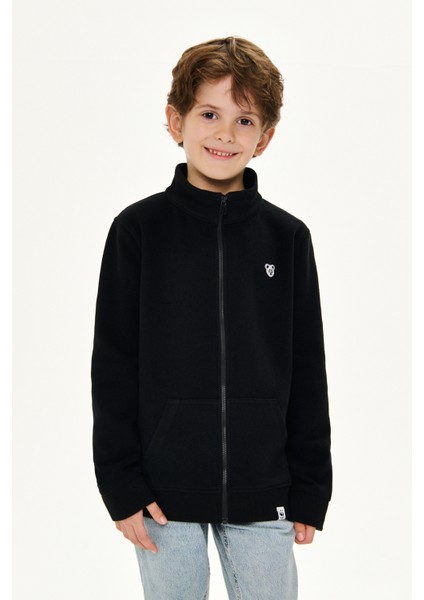 Panda Patch Supersoft Fermuarlı Çocuk Sweatshirt - Siyah fırsatları