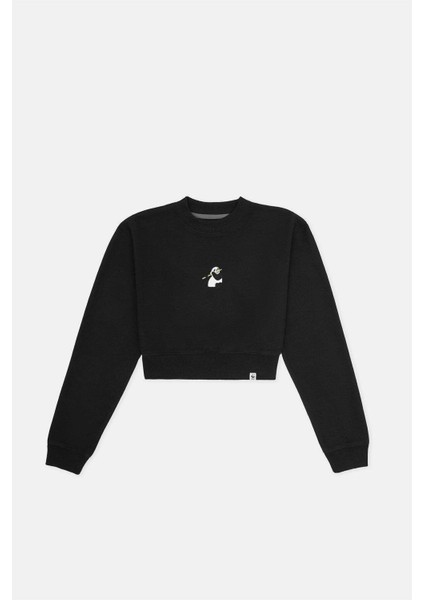 Giant Panda Super Soft Crop Sweatshirt - Siyah