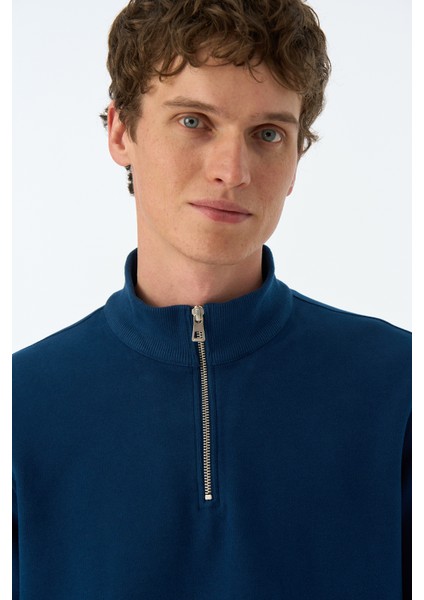 Basic Supersoft Quarter-Zip Sweatshirt - Lacivert modelleri