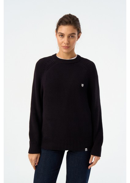 Panda Bisiklet Yaka Triko Sweater - Siyah