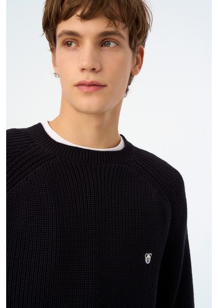 Panda Bisiklet Yaka Triko Sweater - Siyah fırsatları