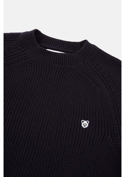 Panda Bisiklet Yaka Triko Sweater - Siyah