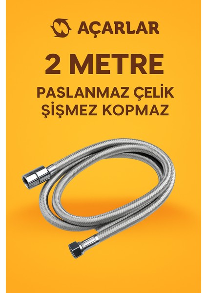 10 Ay Garantili Paslanmaz Çelik 2 Metre Spiral Duş Başlığı Hortumu modelleri
