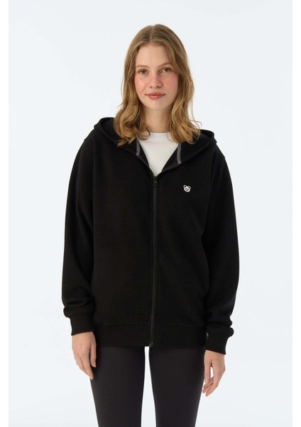 Panda Supersoft Cepli Full-Zip Hoodie - Siyah
