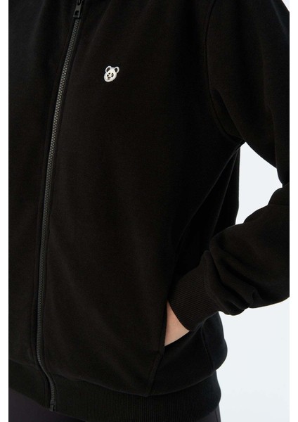 Panda Supersoft Cepli Full-Zip Hoodie - Siyah modelleri