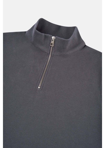 Basic Supersoft Quarter-Zip Sweatshirt - Antrasit fiyatları