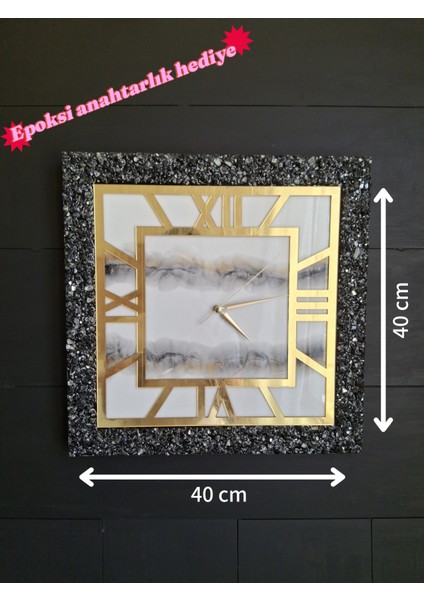 Duvar Saati - 40 cm - Modern Dekoratif Duvar Saati - Epoksi Duvar Saati - El Yapımı Duvar Saati - Şık Duvar Saati