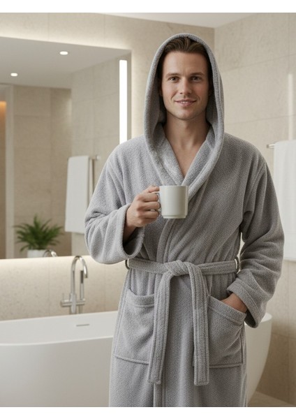 Kapşonlu Bukle Bornoz - Gri modelleri