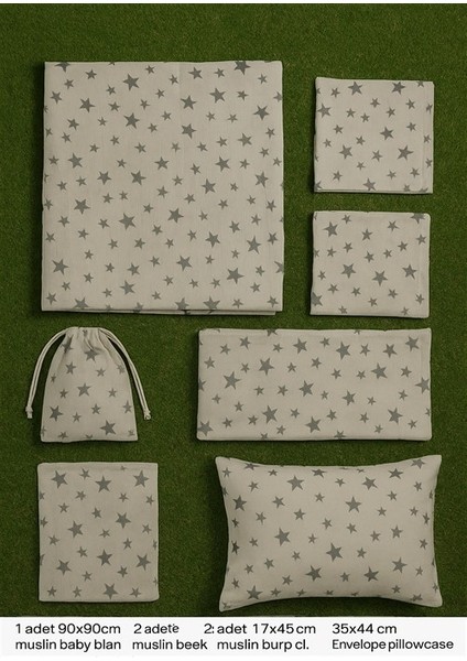 Müslin Bezi Bebek Set 6 Parça % 100 Pamuklu Yıldızlı