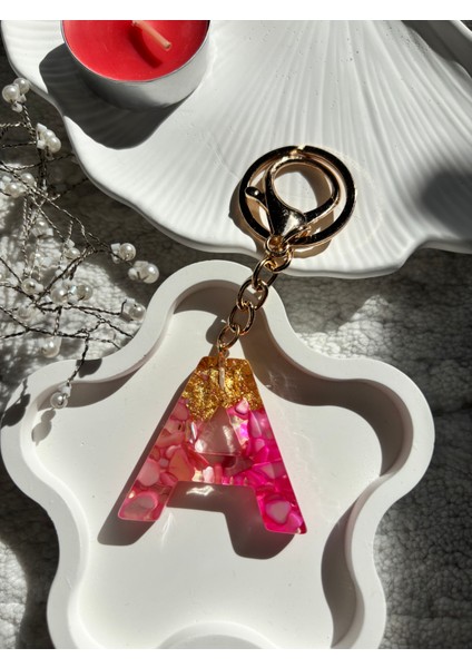 A Harfi Epoksi Pembe El Yapımı Anahtarlık modelleri