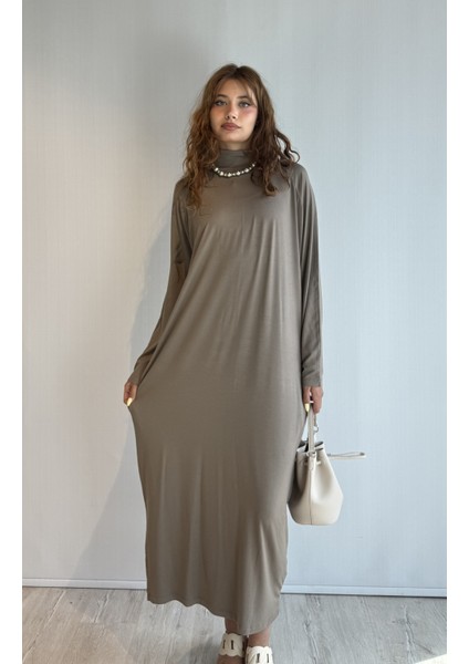 Kadın Yarım Balıkçı Yaka Uzun Kol Oversize Uzun Boy Elbise fiyatları