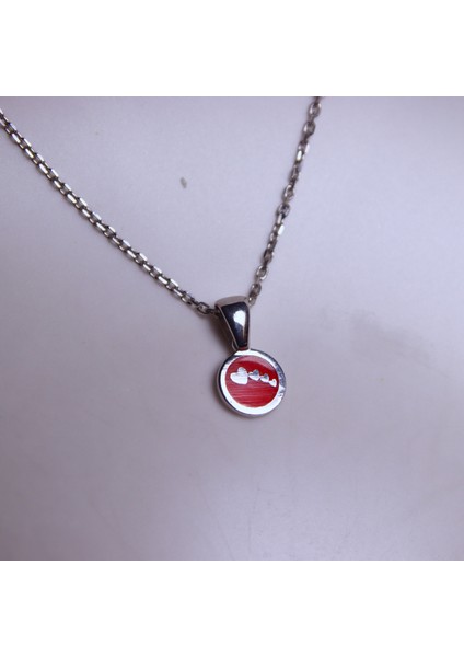 925 Ayar Gümüş Kırmızı Mineli Rodaj Kaplama Minimal Kalpli Kolye