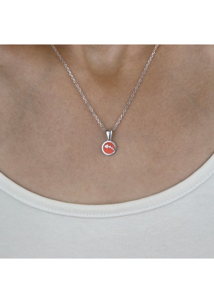 925 Ayar Gümüş Kırmızı Mineli Rodaj Kaplama Minimal Kalpli Kolye modelleri