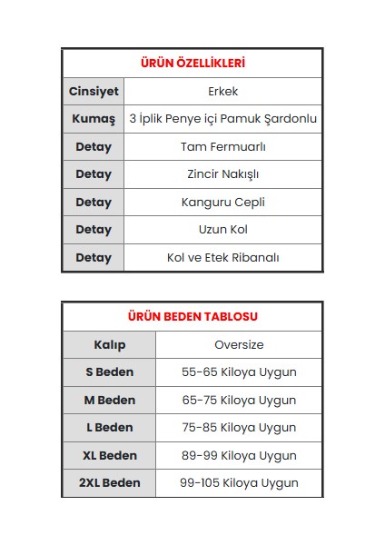 -Erkek Oversize Dik Yaka Fermuarlı Sweatshirt - Zincir Nakışli Kanguru Cepli