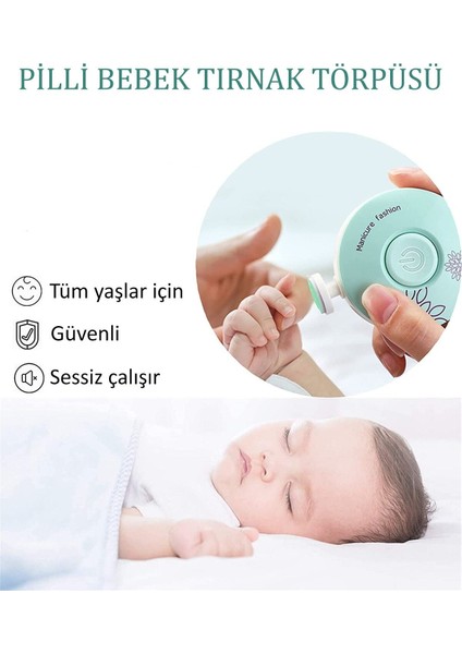 Yenidoğan ve Çocuklar Için Dönerli Pilli Tırnak Bakım Seti, Yeşil Renkli