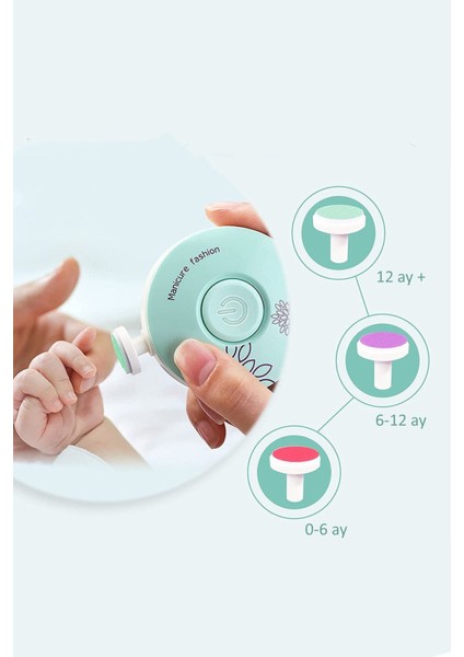 Yenidoğan ve Çocuklar Için Dönerli Pilli Tırnak Bakım Seti, Yeşil Renkli