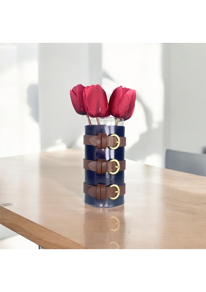 Bee Medium Deri Kaplama Cam Vazo