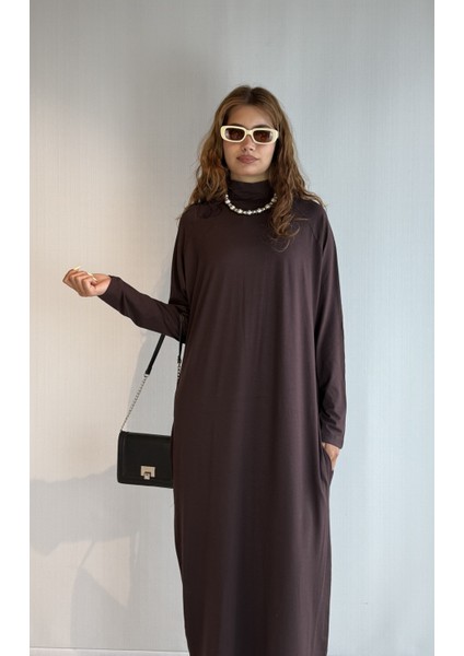 Kadın Yarım Balıkçı Yaka Uzun Kol Oversize Uzun Boy Elbise fiyatları